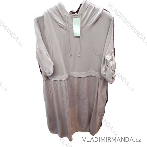 Šaty mikinové s kapucí 3/4 dlouhý rukáv dámské nadrozměr (42/44/46 ONE SIZE) ITALSKÁ MÓDA IMSM26087