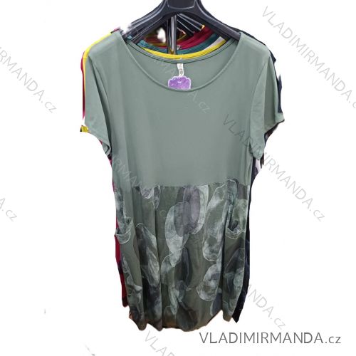 Šaty krátké letní s kapsami krátký rukáv dámské nadrozměr (42/44/46 ONE SIZE) ITALSKÁ MÓDA IMSM26088