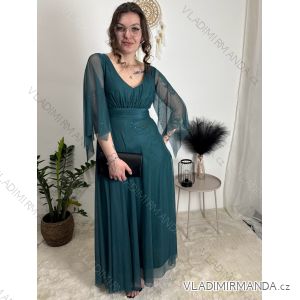 Šaty společenské dlouhé tylové dlouhý rukáv dámské (S/M/L ONE SIZE) ITALSKÁ MÓDA IMWMY26658