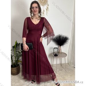 Šaty společenské dlouhé tylové dlouhý rukáv dámské (S/M/L ONE SIZE) ITALSKÁ MÓDA IMWMY26658/DUR