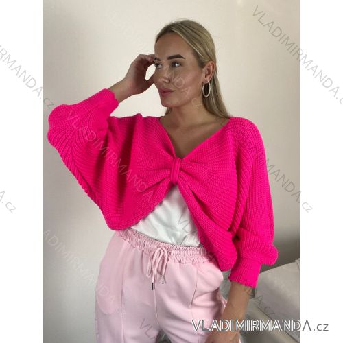 Svetr pletený dlouhý rukáv dámský (S/M/L ONE SIZE) ITALSKÁ MÓDA IMWKR26001/DUR S/M/L tmavě růžová