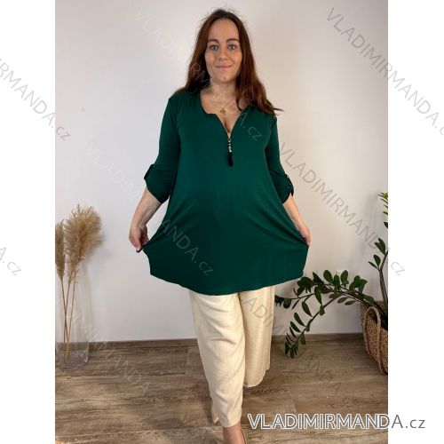 Damen-Kleid in Übergröße mit langen Ärmeln und Reißverschluss (XL/2XL/3XL Einheitsgröße) ITALIAN FASHION IMBM24002 54/56/58 dunkler Smaragd