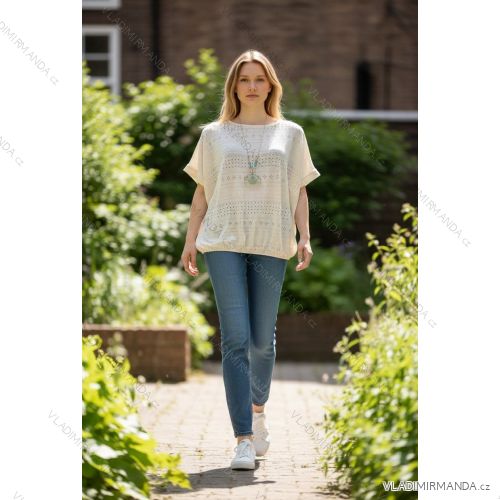 Tričko s príveskom krajkové krátky rukáv dámske nadrozmer (54/56/58 ONE SIZE) TALIANSKA MÓDA IMD26024