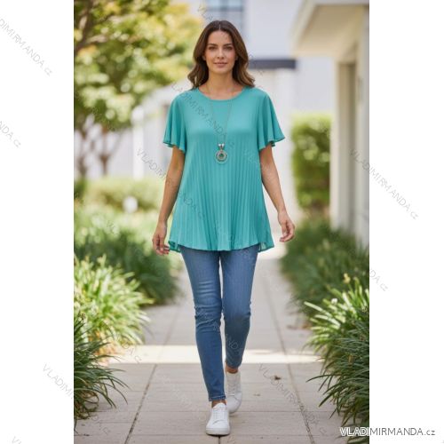 Tričko s přívěskem krátký rukáv dámské nadrozměr (46/48/50 ONE SIZE) ITALSKÁ MÓDA IMD26025