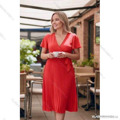Šaty letní skládané krátký rukáv dámské nadrozměr (42/44/46 ONE SIZE) ITALSKÁ MÓDA IMD26026