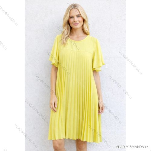 Šaty letní skládané krátký rukáv dámské nadrozměr (46/48/50 ONE SIZE) ITALSKÁ MÓDA IMD26035