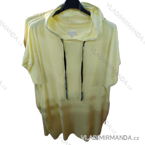 Šaty mikinové s kapucí krátký rukáv dámské nadrozměr (42/44/46 ONE SIZE) ITALSKÁ MÓDA IMSM26116