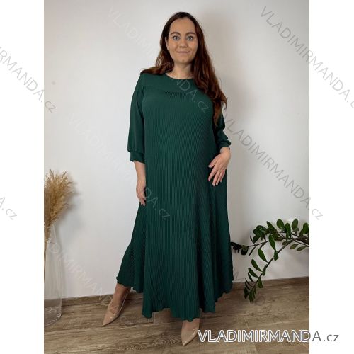 Summer dress oval short sleeve women's oversized (50/52/54 ONE SIZE) ITALIAN FASHION IM425011  dark emerald