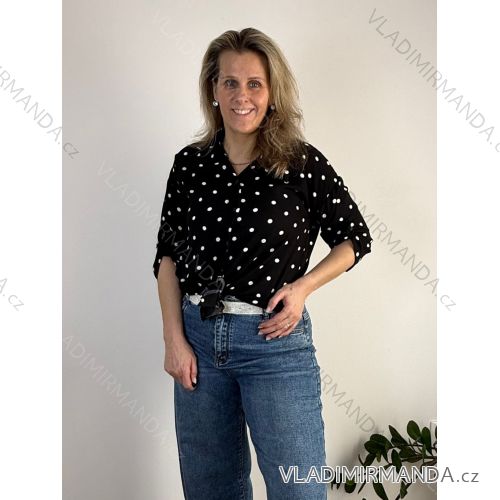 Košile krátká puntík 3/4 dlouhý rukáv dámská DITA (ML/XL ONE SIZE) ITALSKÁ MÓDA IMC26065/DU M/L/XL Černá