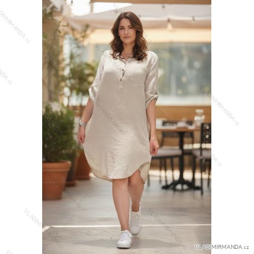 Šaty košilové mušelín 3/4 dlouhý rukáv dámské nadrozměr (52/54/56 ONE SIZE) ITALSKÁ MÓDA IMD26055