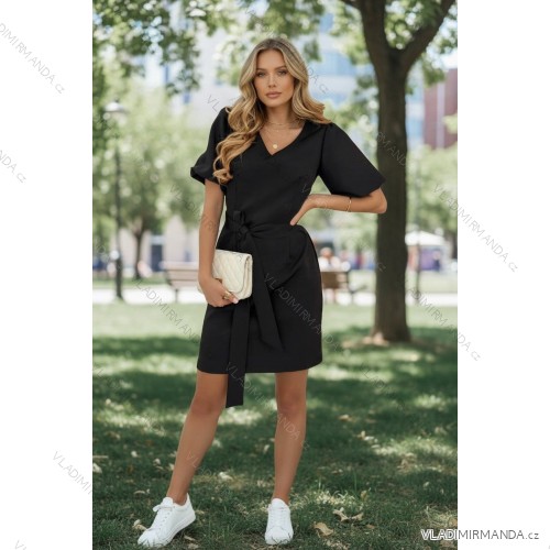 Šaty krátké elegantní letní krátký rukáv dámské (S/M/L ONE SIZE) ITALSKÁ MÓDA IMD26057 Černá S/M/L