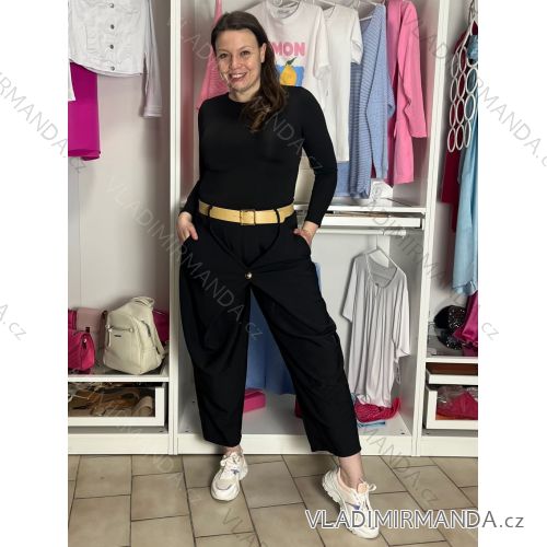Kalhoty volnočasové s páskem dámské ELEN (S/M/L ONE SIZE) ITALSKÁ MÓDA IMC26070/DU S/M/L Černá