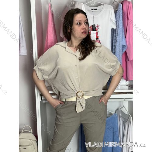 Košile elegantní krátký rukáv dámská BARBARA (S/M/L ONE SIZE) ITALSKÁ MÓDA IMC26048