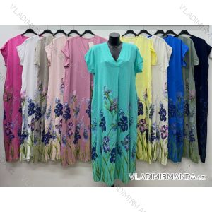 Šaty dlouhé letní květinové krátký rukáv dámské nadrozměr (46/48/50 ONE SIZE) ITALSKÁ MÓDA IM426124