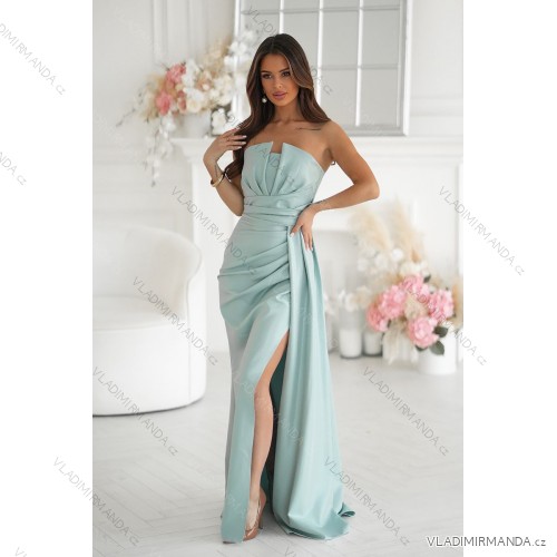 Elegantes, glitzerndes Partykleid mit geometrischem Ausschnitt und Trägern für Damen (Größen 3446) POLISH FASHION PMLBC24320-03 altes Mintgrün 34