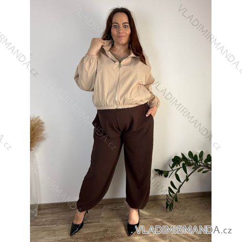 Nohavice oversize dlhé letné dámske nadrozmer KAROL (42/44/46 ONE SIZE) TALIANSKA MÓDA IM42600012/DU  tmavo hnedá