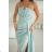 Glittery elegant party dress with geometric neckline on straps for women (34-46) POLISH FASHION PMLBC24320-03/DUR 42 old mint green