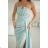 Glittery elegant party dress with geometric neckline on straps for women (34-46) POLISH FASHION PMLBC24320-03/DUR 42 old mint green