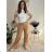 Kalhoty dlouhé letní mušelínové dámské (S/M ONE SIZE) ITALSKÁ MÓDA IMD23325/DUR -   hnědá -   S/M