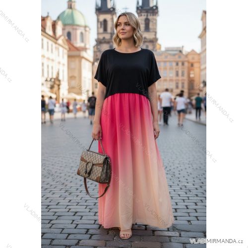 Šaty dlhé maxi dlhé krátky rukáv dámske nadrozmer (44/46/48 ONE SIZE) TALIANSKA MÓDA IMD26062