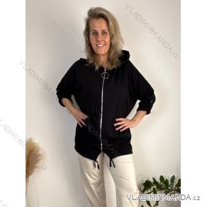 Mikina dlouhý rukáv na zip s kapucí dámská nadrozměr (48/50/52 ONE SIZE) ITALSKÁ MÓDA IMD21588