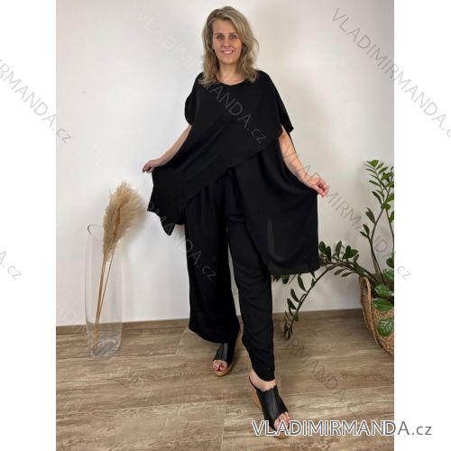 Souprava elegantní, letní kalhoty a tunika dámské nadrozměr SIDONIE (48/50/52/54 ONE SIZE) ITALSKÁ MÓDA IMWTC26001/DU 48/50/52 Černá