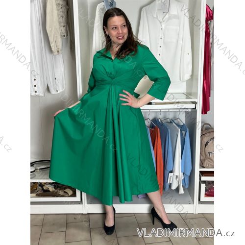 Šaty dlouhé košilové 3/4 dlouhý rukáv dámské (S/M/L ONE SIZE) ITALSKÁ MÓDA IM5260001/DUR S/M/L zelená