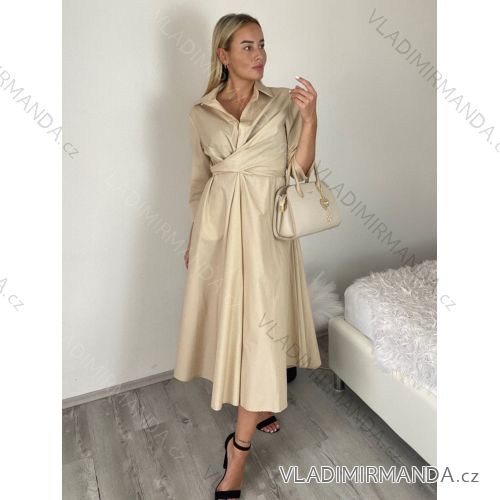 Šaty dlhé košilové 3/4 dlouhý rukáv dámske KONSTANCE  (S/M/L ONE SIZE) TALIANSKA MÓDA IMPDY264885/DUR