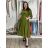 Šaty dlouhé košilové 3/4 dlouhý rukáv dámské KONSTANCE (S/M/L ONE SIZE) ITALSKÁ MÓDA IMPDY264885/DUR S/M/L zelená khaki