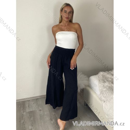 Kalhoty lněné  volnočasové dámské MODI (S/M/L ONE SIZE) ITALSKÁ MÓDA IMSM26001236/DU S/M/L Černá