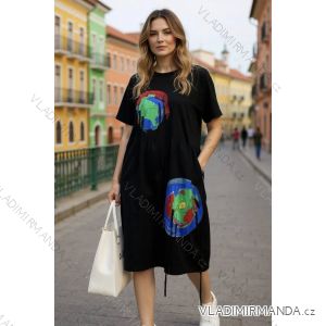 Šaty volnočasové letní s kapsami krátký rukáv dámské nadrozměr (48/50/52 ONE SIZE) ITALSKÁ MÓDA IMD26069