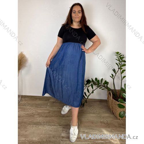 Šaty letní krátký rukáv dámské nadrozměr MONA (42/44/46 ONE SIZE) ITALSKÁ MÓDA IM426109-1/DUR 42/44/46 tmavě modrá