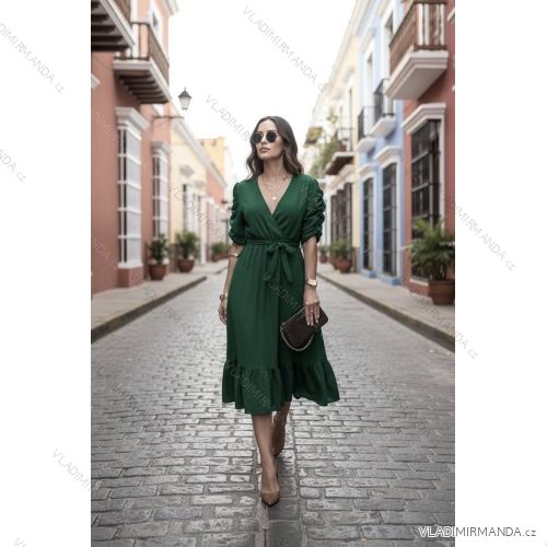 Šaty elegantní krátký rukáv dámské nadrozměr (44/46/48 ONE SIZE) ITALSKÁ MÓDA IMD26078