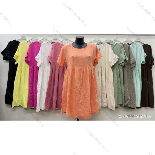 Šaty letní mušelínové krátký rukáv dámské (S/M/L ONE SIZE) ITALSKÁ MÓDA IM426167