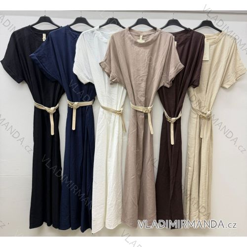 Šaty dlouhé elegantní letní s páskem krátký rukáv dámské nadrozměr (46/48/50 ONE SIZE) ITALSKÁ MÓDA IM426175