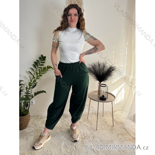 Kalhoty dlouhé bavlněné dámské (S/M/L/XL ONE SIZE) ITALSKá MODA IM4250023/DR zelená smaragdová S/M/L