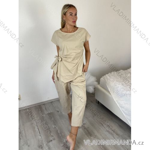 Souprava letní tunika a kalhoty dámská (S/M/L ONE SIZE) ITALSKÁ MÓDA IMSM260000236/DUR S/M/L béžová