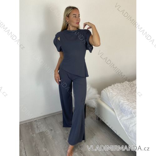 Souprava elegantní kalhoty dlouhé a Top  dámská (S/M/L ONE SIZE) ITALSKÁ MÓDA IMWGB260001/DUR S/M/L šedá