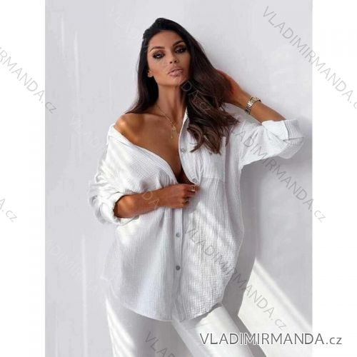 Košeľa oversize dlhý rukáv dámska mušelín (ONE SIZE) TALIANSKA MÓDA IMD24135