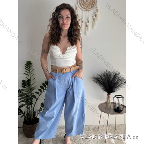 Kalhoty elegantní dámské (S/M/L ONE SIZE) ITALSKÁ MÓDA IMM26M8102/DR světle modrá S/M/L