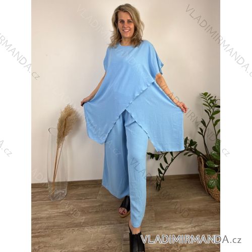 Komplet elegantní krátky rukáv dámske nadrozmer JASMINA (50/52/54 ONE SIZE) TALIANSKA MÓDA IM425311/DUR sv. modrá 50/52/54