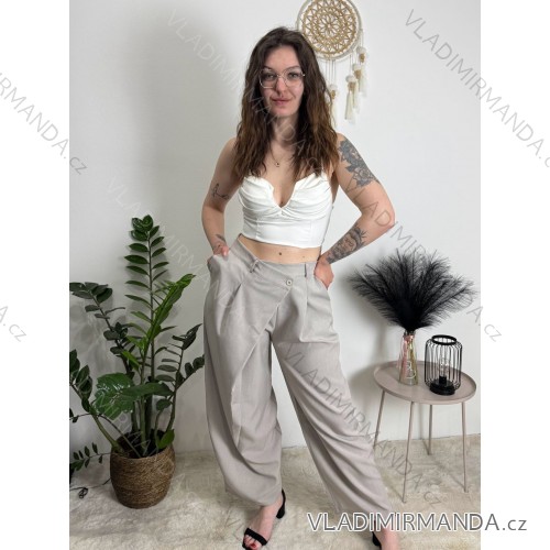 Kalhoty dlouhé elegantní dámské JITKA (S/M/L ONE SIZE) ITALSKÁ MÓDA IM426070/DUR světle hnědá S/M/L