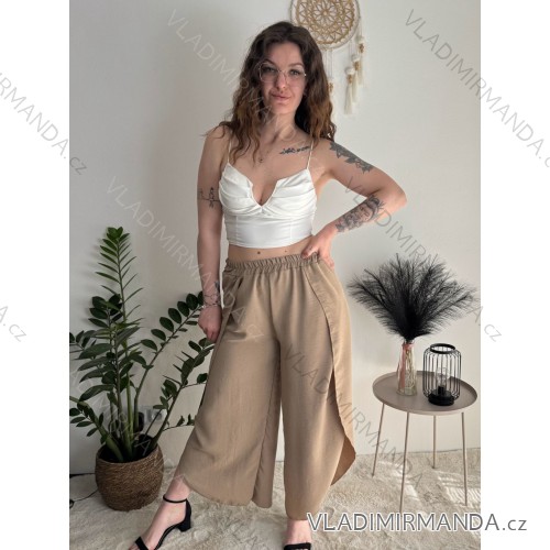 Kalhoty letní zavinovací dlouhé oversize dámské GINIE (S/M/L ONE SIZE) ITALSKÁ MÓDA IMD24250/DU světle hnědá S/M/L