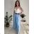Kalhoty dlouhé elegantní s páskem dámské (S/M/L ONE SIZE) ITALSKÁ MÓDA IMSM26005/DU světle modrá S/M/L