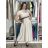 Šaty dlouhé letní s páskem krátký rukáv dámské KARLA (S/M/L ONE SIZE) ITALSKÁ MÓDA IM426000326/DUR S/M/L světle béžová