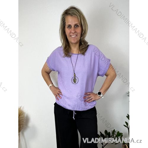 Short Sleeve Shirt Dress women (uni L-2XL) ITALIAN MODA IMS20002  purple