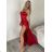 Šaty dlouhé společenské na ramínka dámské (XS/S/M ONE SIZE) ITALSKÁ MÓDA IMPBB24B24780/DUR červená XS/S/M