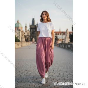 Kalhoty dlouhé letní dámské nadrozměr (44/46/48 ONE SIZE) ITALSKÁ MÓDA IMD26097
