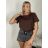 Tričko krátký rukáv dámské (S/M/L ONE SIZE) ITALSKÁ MÓDA IMPTI24NG2031/DUR tm. hnědá S/ML