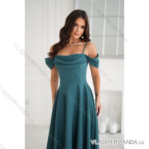 Glittery elegant party dress with geometric neckline on straps for women (34-46) POLISH FASHION PMLBC24320-20